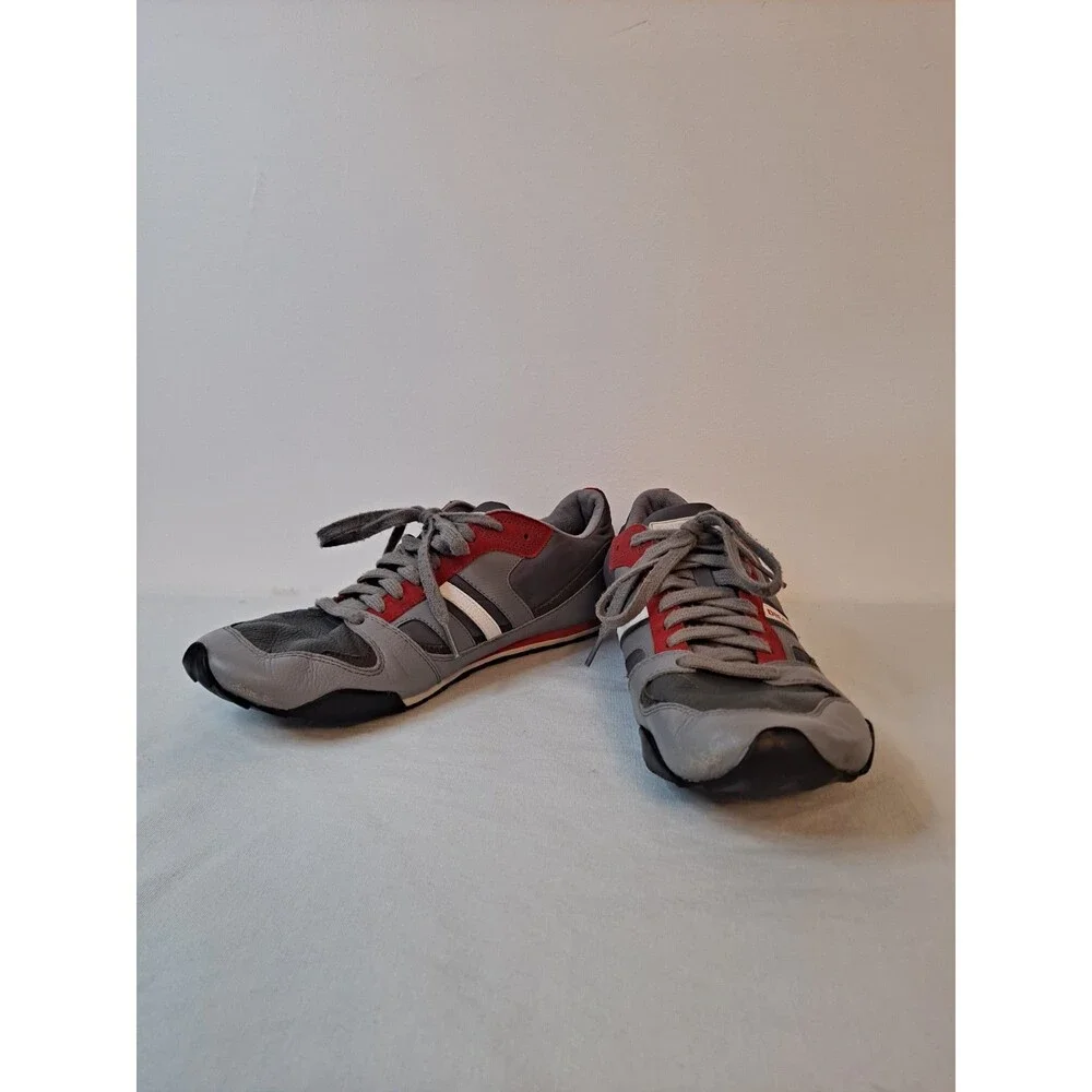 Diesel Mens Gunner Leather Sneakers Size 11 Y00326 Retro Gunmetal/Frost Grey/Red